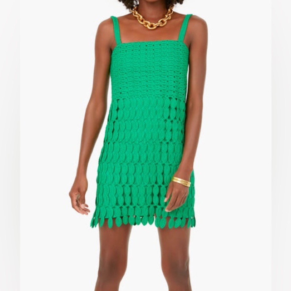 ALEXIS Parakeet Velies Mini Dress Crochet Knit - Green - size L